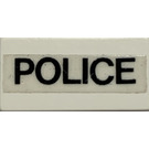 LEGO Weiß Fliese 1 x 2 mit 'Polizei' Aufkleber mit Nut (3069)