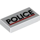 LEGO Weiß Fliese 1 x 2 mit Polizei mit Nut (3069 / 81869)