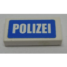 LEGO White Tile 1 x 2 with 'POLIZEI' Sticker with Groove (3069)