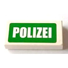 LEGO White Tile 1 x 2 with 'Polizei' Sticker with Groove (3069 / 30070)