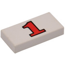 LEGO Weiß Fliese 1 x 2 mit rot '1' mit Nut (3069)