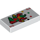 LEGO Wit Tegel 1 x 2 met Rood en Green Joker Card Patroon met groef (3069 / 18709)