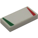 LEGO White Tile 1 x 2 with Red and Green Triangles Sticker with Groove (3069)