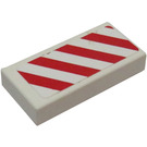LEGO Weiß Fliese 1 x 2 mit rot und Weiß Danger Streifen Links Aufkleber mit Nut (3069)