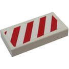 LEGO White Tile 1 x 2 with Red and White Danger Stripes Right Sticker with Groove (3069)