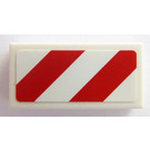 LEGO White Tile 1 x 2 with Red and White Danger Stripes Sticker with Groove (3069)