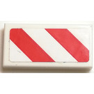 LEGO White Tile 1 x 2 with Red and white Danger Stripes Sticker with Groove (3069)