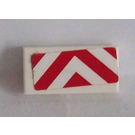 LEGO Weiß Fliese 1 x 2 mit rot und Weiß Danger Streifen Aufkleber mit Nut (3069)