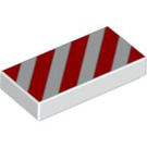 LEGO White Tile 1 x 2 with Red  and White Hazard Stripes with Groove (3069 / 47893)