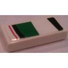 LEGO White Tile 1 x 2 with Red, Black and Green Pattern (Left) Sticker with Groove (3069)