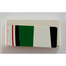LEGO White Tile 1 x 2 with Red, Black and Green Pattern (Right) Sticker with Groove (3069)