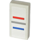 LEGO White Tile 1 x 2 with Red, Gray & Blue Lines Sticker with Groove (3069)