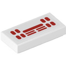 LEGO White Tile 1 x 2 with Red Lozenge Shapes Sticker with Groove (3069)