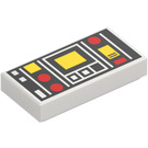 LEGO White Tile 1 x 2 with Red & Yellow Controls with Groove (3069 / 68418)