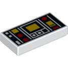 LEGO Weiß Fliese 1 x 2 mit rot & Gelb Controls mit Nut (3069 / 68418)