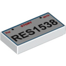 LEGO Weiß Fliese 1 x 2 mit 'RES1538' License Platte mit Nut (3069 / 90855)