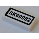 LEGO White Tile 1 x 2 with RK60082 Sticker with Groove (3069)
