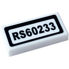 LEGO White Tile 1 x 2 with RS60233 Sticker with Groove (3069)