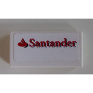 LEGO White Tile 1 x 2 with 'Santander' Sticker with Groove (3069)