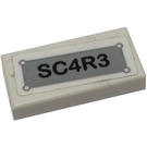 LEGO White Tile 1 x 2 with "SC4R3" Sticker with Groove (3069)