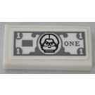 LEGO White Tile 1 x 2 with Schrute Buck Sticker with Groove (3069)