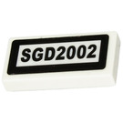 LEGO Weiß Fliese 1 x 2 mit 'SGD2002' Aufkleber mit Nut (3069)