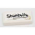 LEGO White Tile 1 x 2 with 'Shamballa' and Coffee Stains Sticker with Groove (3069)