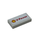 LEGO Бяло Плочка 1 x 2 с Shell лого и 'V-Power' Стикер с Groove