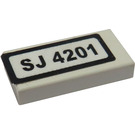 LEGO White Tile 1 x 2 with 'SJ 4201' Sticker with Groove (3069)