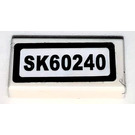 LEGO White Tile 1 x 2 with SK60240 Sticker with Groove (3069)
