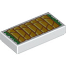 LEGO White Tile 1 x 2 with Spring Rolls on Green with Groove (3069 / 49936)