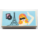LEGO White Tile 1 x 2 with Stamp and Black Eifel Tower and Waving Girl with Groove (3069)