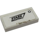 LEGO White Tile 1 x 2 with 'Stark Industries' Sticker with Groove (3069)