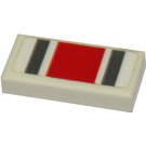 LEGO blanc Tuile 1 x 2 avec Rayures rouge et grise Autocollant avec rainure (3069)