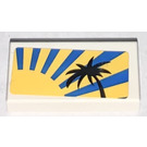 LEGO White Tile 1 x 2 with Sun and Palmtree Sticker with Groove (3069)