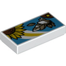 LEGO White Tile 1 x 2 with Sunflower with Groove (3069 / 83672)