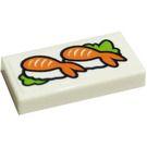 LEGO White Tile 1 x 2 with Sushi, Shrimp Sticker with Groove (3069)