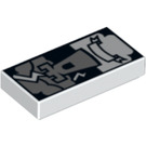 LEGO Weiß Fliese 1 x 2 mit Tarot Card (Tower) mit Nut (3069 / 12647)