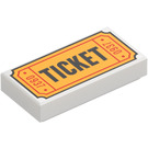 LEGO Weiß Fliese 1 x 2 mit ‘TICKET’ und ‘0937’ mit Nut (3069 / 33979)