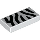LEGO White Tile 1 x 2 with Tiger Stripes with Groove (3069)