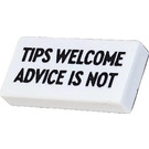 LEGO blanc Tuile 1 x 2 avec Tips Welcome Advice Not Autocollant avec rainure (3069)