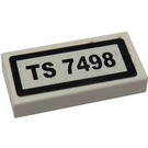 LEGO White Tile 1 x 2 with TS 7498 License Plate Sticker with Groove (3069)