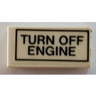 LEGO White Tile 1 x 2 with 'TURN OFF ENGINE' Sticker with Groove (3069)