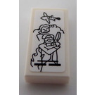 LEGO White Tile 1 x 2 with Two men and Plane Sticker with Groove (3069)