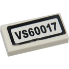 LEGO White Tile 1 x 2 with 'VS60017' Sticker with Groove (3069)