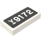 LEGO White Tile 1 x 2 with White "Y 9172" pattern on Black Background Sticker with Groove (3069)
