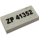LEGO Weiß Fliese 1 x 2 mit 'ZP 41352' Aufkleber mit Nut (3069)