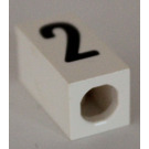 LEGO White Tile 1 x 2 x 5/6 with Stud Hole in End with Black ' 2 ' Pattern