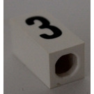 LEGO White Tile 1 x 2 x 5/6 with Stud Hole in End with Black ' 3 ' Pattern
