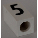 LEGO White Tile 1 x 2 x 5/6 with Stud Hole in End with Black ' 5 ' Pattern